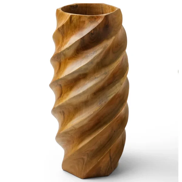 15-Inch Embossed Spiral Teak Root Vase